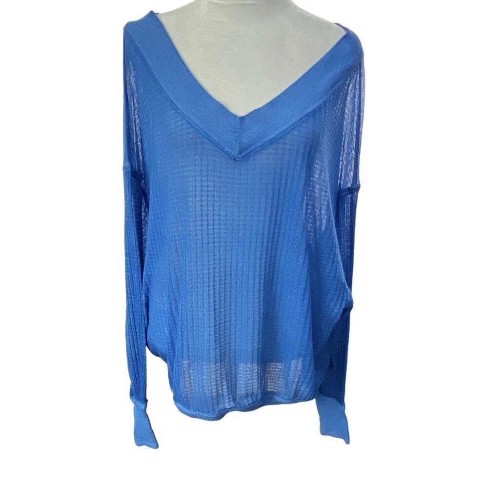 WE THE FREE Southside Thermal Top Semi Sheer Oversized Sz S Blue Beach‎ 29-7